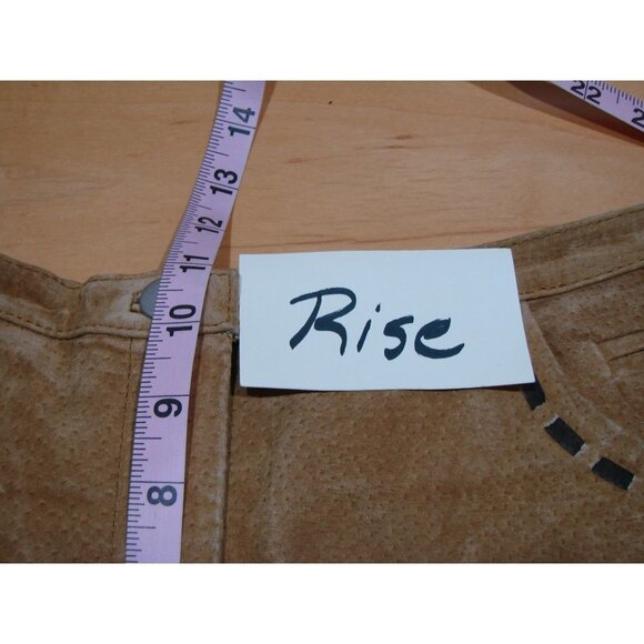 Cali Cali Suede Pants Color is Camel with Coffee Brown Trim Front Pockets Sz 10 - Picture 8 of 12